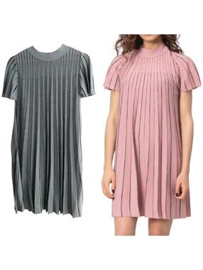 Red Valentino Pleated A-Line Loose Fit Dress Back Bow Grey with Metallic Medium